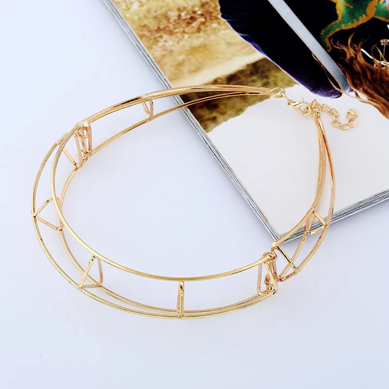 Punk Silver Geometric Choker Necklaces for Women