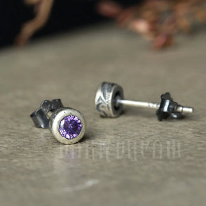 Purple Crystal Stud Earrings 925 Sterling Silver Ear Piercing Jewelry