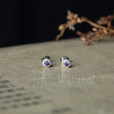 Purple Crystal Stud Earrings 925 Sterling Silver Ear Piercing Jewelry