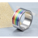LGBT Rainbow Ring Stainless Steel Wedding Band Engraved Name