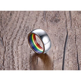LGBT Rainbow Ring Stainless Steel Wedding Band Engraved Name