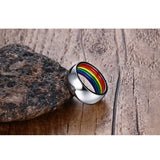 LGBT Rainbow Ring Stainless Steel Wedding Band Engraved Name