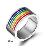 LGBT Rainbow Ring Stainless Steel Wedding Band Engraved Name