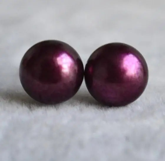 Purple Pearl Silver Stud Earrings 7mm Classic Wedding Birthday Lady Gift