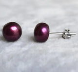 Purple Pearl Silver Stud Earrings 7mm Classic Wedding Birthday Lady Gift