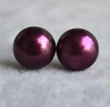 Purple Pearl Silver Stud Earrings 7mm Classic Wedding Birthday Lady Gift