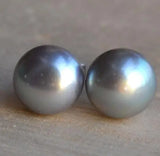Real Pearl Earring Gray 8mm Freshwater Silver Stud Classic Wedding Gift