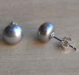 Real Pearl Earring Gray 8mm Freshwater Silver Stud Classic Wedding Gift