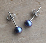 Real Pearl Earring Peacock 5MM Freshwater Pearl Silver Stud Earring