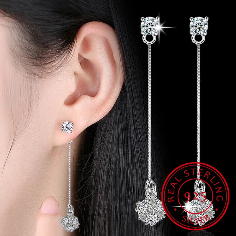 Arrival Real Pure 925 Silver Long Crystal Earrings for Women
