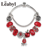 Christmas Flower Charm Bracelet Bangle Silver Plant Crystal Bead DIY Jewelry