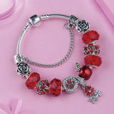 Christmas Flower Charm Bracelet Bangle Silver Plant Crystal Bead DIY Jewelry