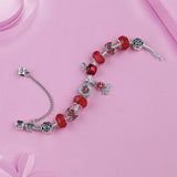 Christmas Flower Charm Bracelet Bangle Silver Plant Crystal Bead DIY Jewelry