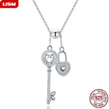 Heart Lock Chain Pendant Necklace 925 Sterling Silver Romantic Jewelry