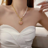 Pink Heart Pearl Pendant Necklace For Wedding