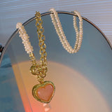 Pink Heart Pearl Pendant Necklace For Wedding