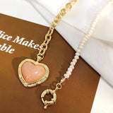Pink Heart Pearl Pendant Necklace For Wedding