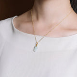 S925 Silver Pendant Women Green Jade Leaf Necklace Pendant
