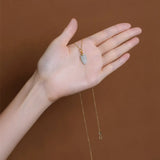S925 Silver Pendant Women Green Jade Leaf Necklace Pendant