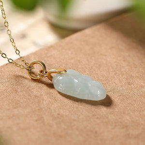 S925 Silver Pendant Women Green Jade Leaf Necklace Pendant