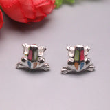 S925 Sterling Silver Frog Stud Earrings Luck Colorful Shell 15x12mm