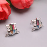 S925 Sterling Silver Frog Stud Earrings Luck Colorful Shell 15x12mm