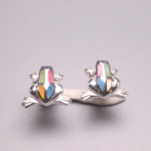 S925 Sterling Silver Frog Stud Earrings Luck Colorful Shell 15x12mm