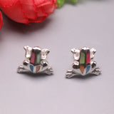 S925 Sterling Silver Frog Stud Earrings Luck Colorful Shell 15x12mm