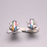 S925 Sterling Silver Frog Stud Earrings Luck Colorful Shell 15x12mm