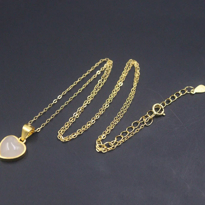Nephrite Heart Sterling Silver Necklace Women Luck O Chain 14x9mm