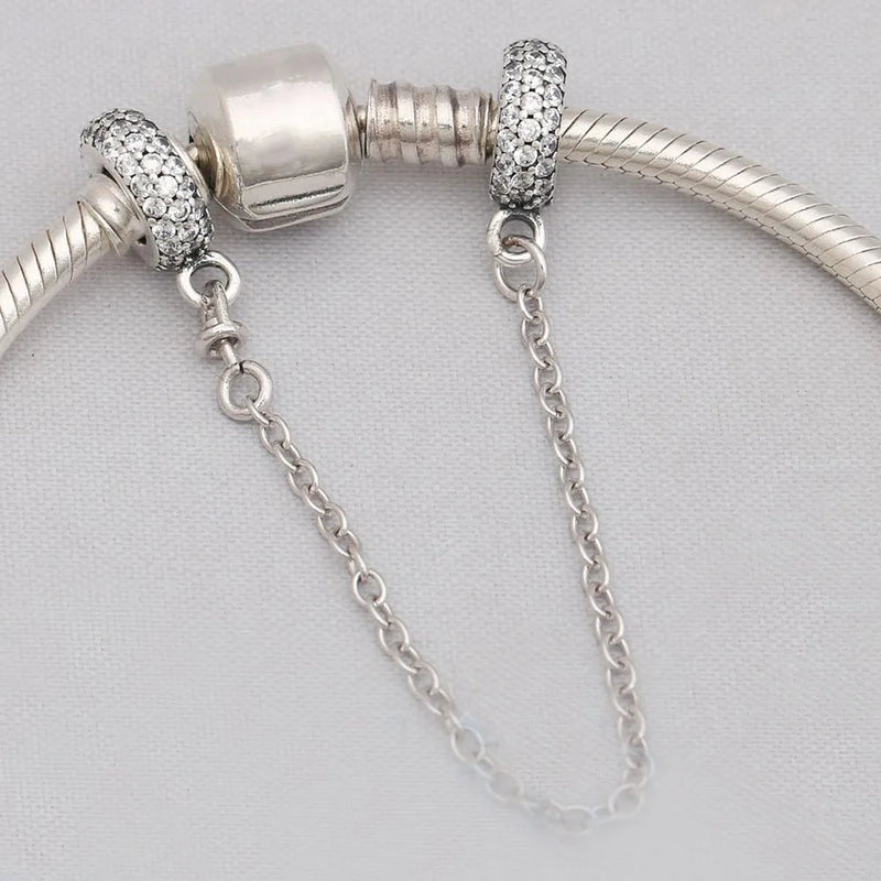 925 Silver Safety Chain Clear Zircon Bracelet