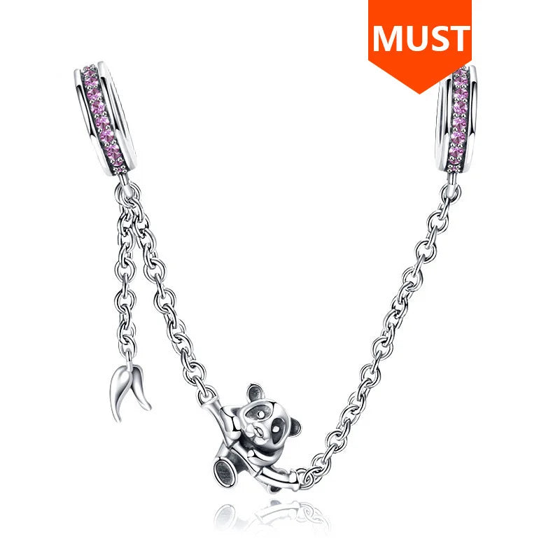 Safety Chain Silver Panda Beads for Charm Bracelets