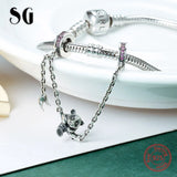 Safety Chain Silver Panda Beads for Charm Bracelets