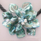 Shell Flower Necklace 18'' Leather Jewelry Real Pearl Crystal Pendant