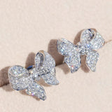 Silver Bowknot Stud Earrings with Zircon Stone