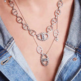 Silver Oval Devil Eyes Necklace High Zirconia Jewelry