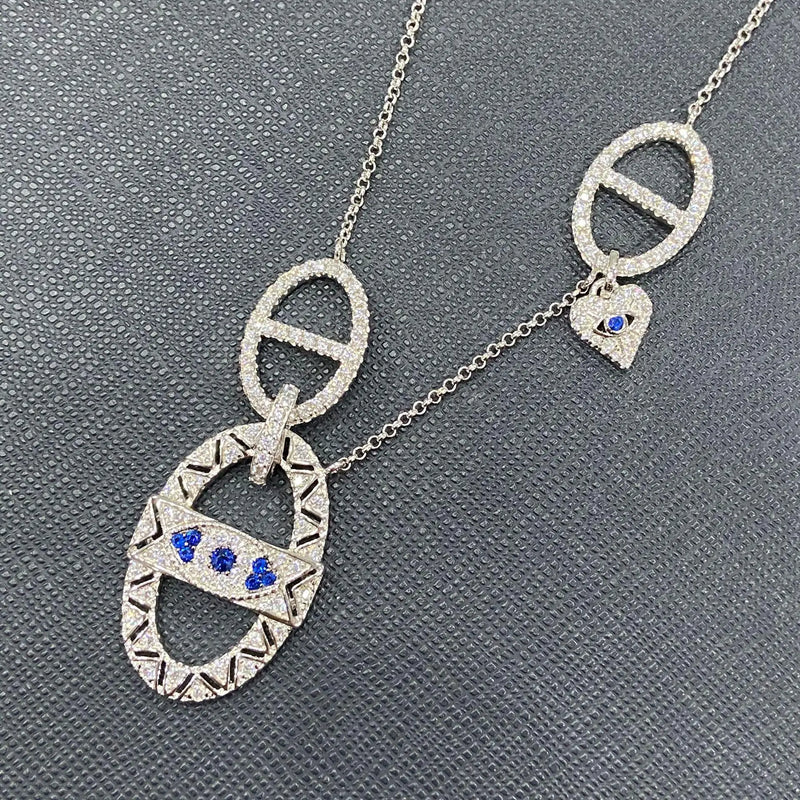 Silver Oval Devil Eyes Necklace High Zirconia Jewelry