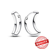 Silver Crescent Moon Hoop Earrings 925 Sterling Silver Open Stud Earrings