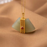 Silver Plated Hetian Jade Fan-Shaped Ladies Necklace