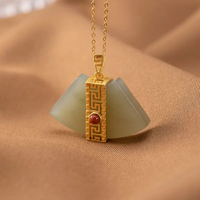Silver Plated Hetian Jade Fan-Shaped Ladies Necklace