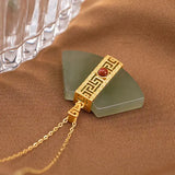 Silver Plated Hetian Jade Fan-Shaped Ladies Necklace