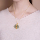 Silver Plated Hetian Jade Fan-Shaped Ladies Necklace