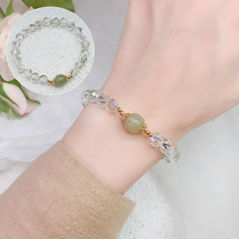 Geometric Natural Hetian Jade Crystal Bracelet for Women