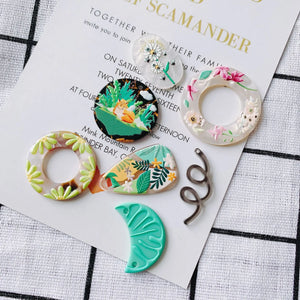 Spring Floral Resin Charms 20pcs - Circle Moon Oval Flower Pendants