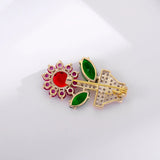 Spring Crystal Flower Brooch Red Green Rhinestone Pin Wedding Jewelry