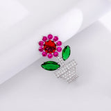 Spring Crystal Flower Brooch Red Green Rhinestone Pin Wedding Jewelry