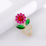 Spring Crystal Flower Brooch Red Green Rhinestone Pin Wedding Jewelry