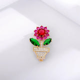 Spring Crystal Flower Brooch Red Green Rhinestone Pin Wedding Jewelry
