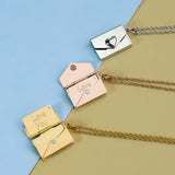 Stainless Steel Envelope Necklace w/ Love you Card Rosegold