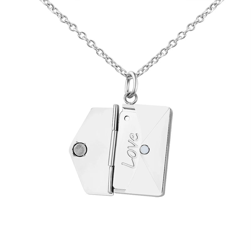 Stainless Steel Envelope Necklace w/ Love you Card Rosegold